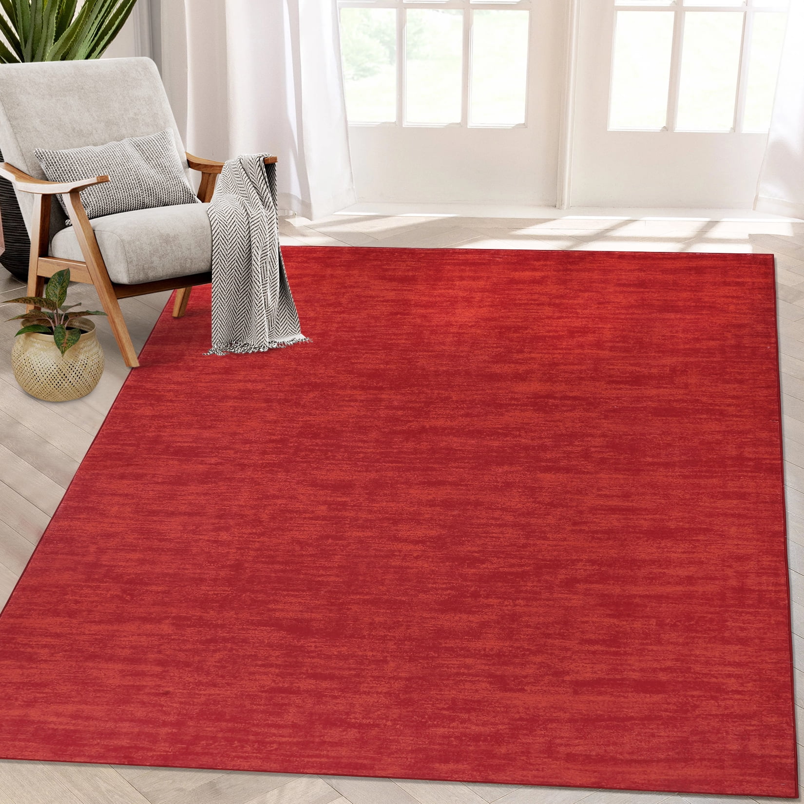 Red 9' x 12' Machine Washable Non-Slip Synthetic Area Rug
