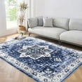 thumbnail image 1 of Garvee 9' x 12' Large Washable Rug Vintage Persian Rug Retro Medallion Rug Indoor Non-Slip Low Pile Carpet for Living Room Bedroom, Blue, 1 of 6