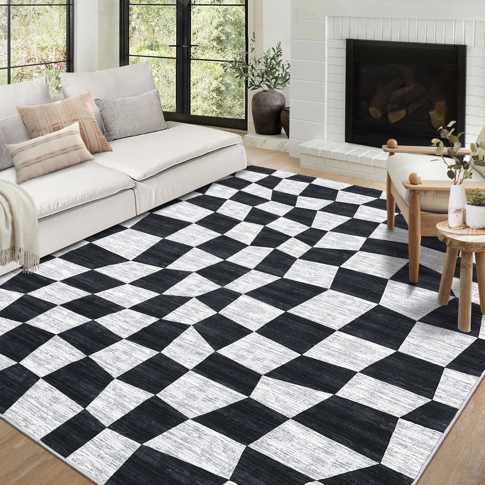 Garvee 9'x12' Area Rug Modern Checkered Large Rug Washable Non-Slip Low ...