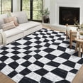 thumbnail image 1 of Garvee 9'x12' Area Rug Modern Checkered Large Rug Washable Non-Slip Low Pile Soft Foldable Rugs for Living Room Bedroom, Black, 1 of 6