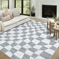 thumbnail image 1 of Garvee 9'x12' Area Rug Modern Checkered Large Rug Washable Non-Slip Low Pile Soft Foldable Rugs for Living Room Bedroom, Gray, 1 of 6