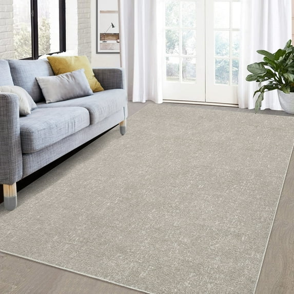 Garvee 9'x12' Area Rug Modern Solid Jacquard Textured Large Rugs for Living Room Bedroom Machine Washable Farmhouse Floor Cover Non-Slip Accent Rug, Taupe