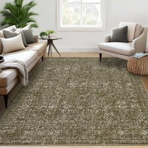 Garvee 9'x12' Area Rug Vintage Washable Rug Floral Distressed Print Rug Stain-Resistant Non-Shedding Carpet for Dining Room Home Office, Brown