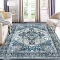 thumbnail image 1 of Garvee 9'x12' Area Rugs for Living Room Bedroom Vintage Floral Print Rug Boho Distressed Rugs with Anti-Slip Backing Soft Foldable Rug, Gray Blue, 1 of 6