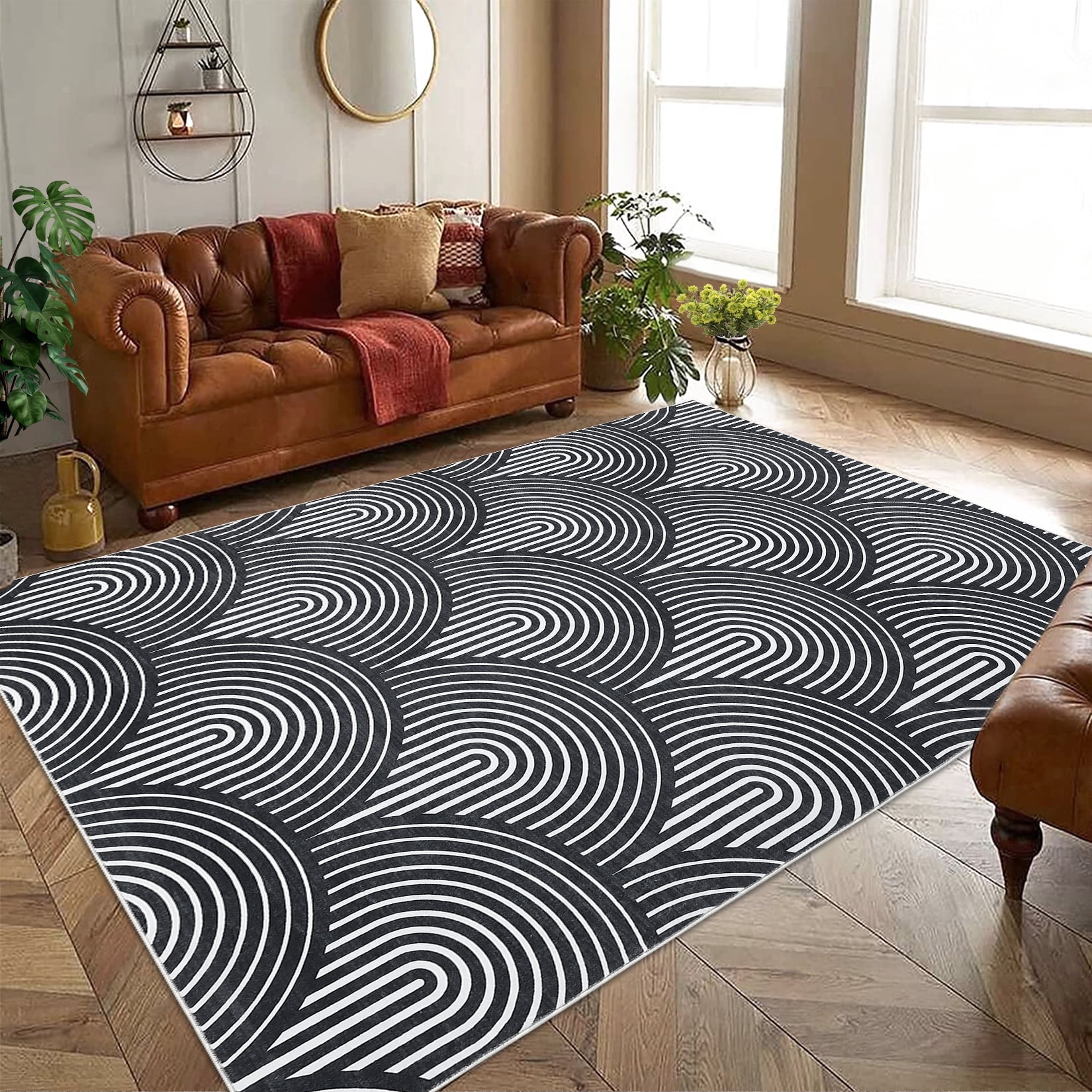 Line Edged Rug Garvee 9'x12' Area Rugs for Living Room Large Modern Rug Lines Print ...