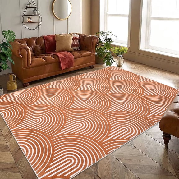 Garvee 9'x12' Area Rugs for Living Room Large Modern Rug Lines Print Rug Abstract Rug Aesthetic Rug Low Pile Non Slip Throw Carpet, Orange