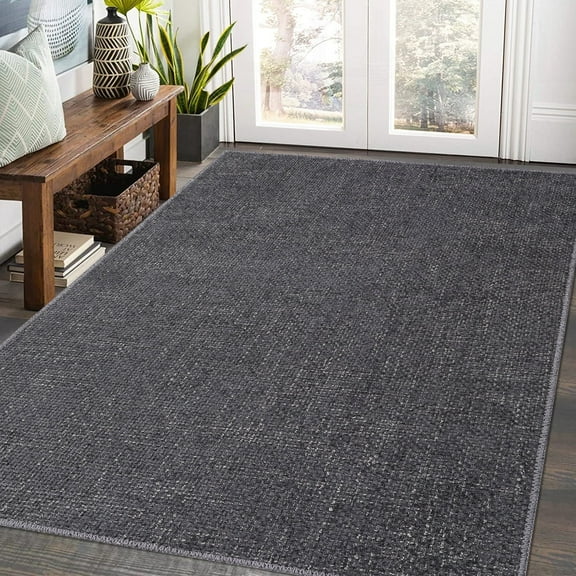 Garvee 9'x12' Large Area Rug Modern Solid Rug Machine Washable Area Rugs for Living Room Bedroom Low Pile Non-Slip Soft Accent Rug, Dark Gray