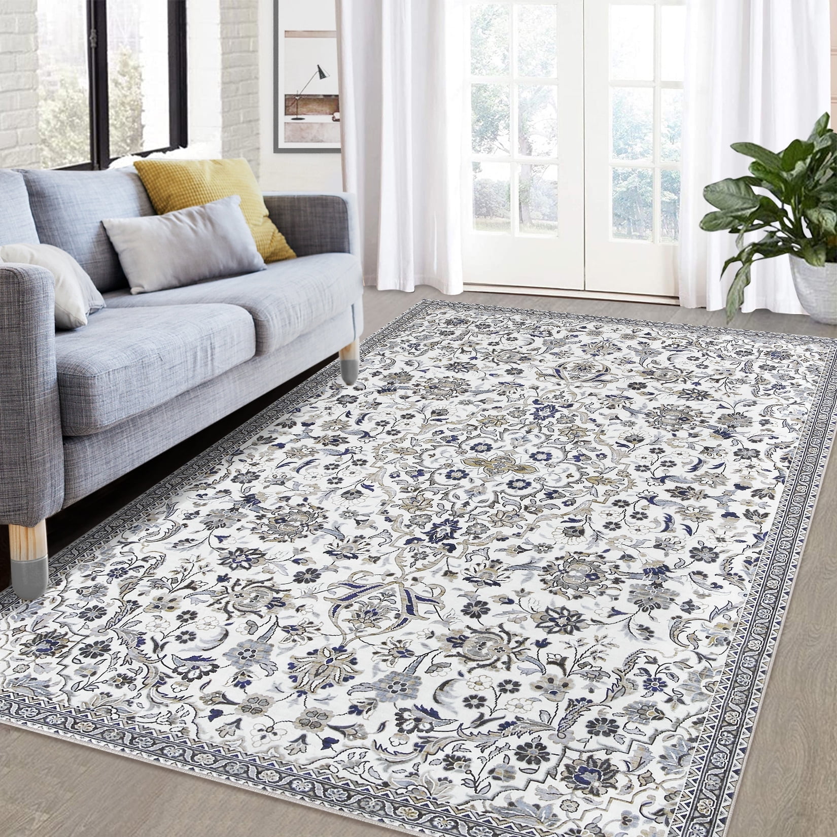 Garvee 9'x12' Large Vintage Rug Floral Print Area Rug Oriental Soft Foldable Thin Carpet Area Rugs for Living Room Bedroom, Multi