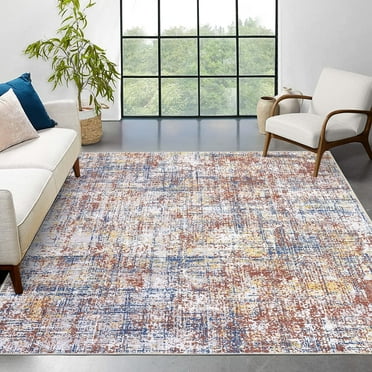 Garvee 9'x12' Modern Abstract Area Rug Large Washable Rugs Colorful Anti-Slip Low Pile Rug Soft Accent Rug for Living Room Bedroom, Red Blue