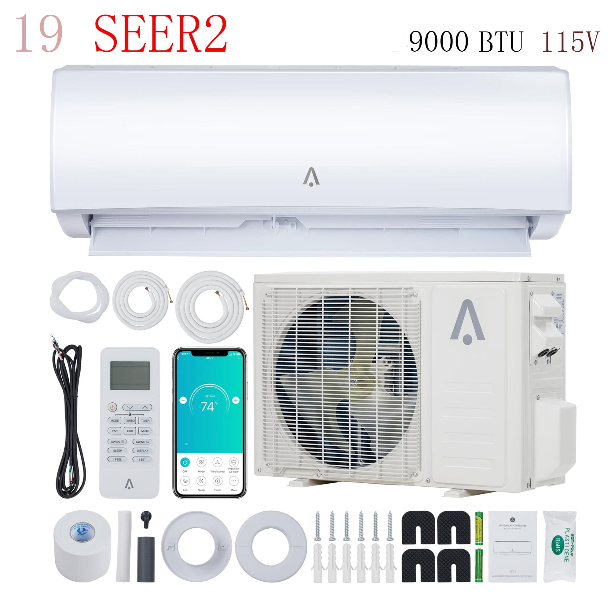 WhizMax 9000Btus Air Conditioner Mini Split 19 SEER2 INVERTER AC ...