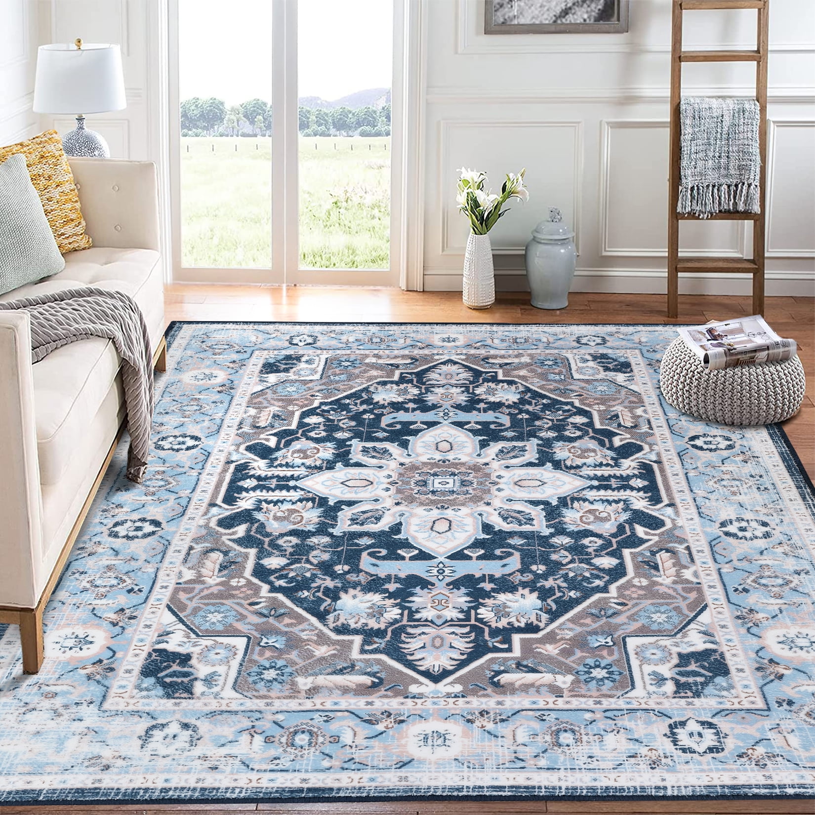 WhizMax 9x12 Large Area Rug Farmhouse Medallion Print Rug Oriental Non