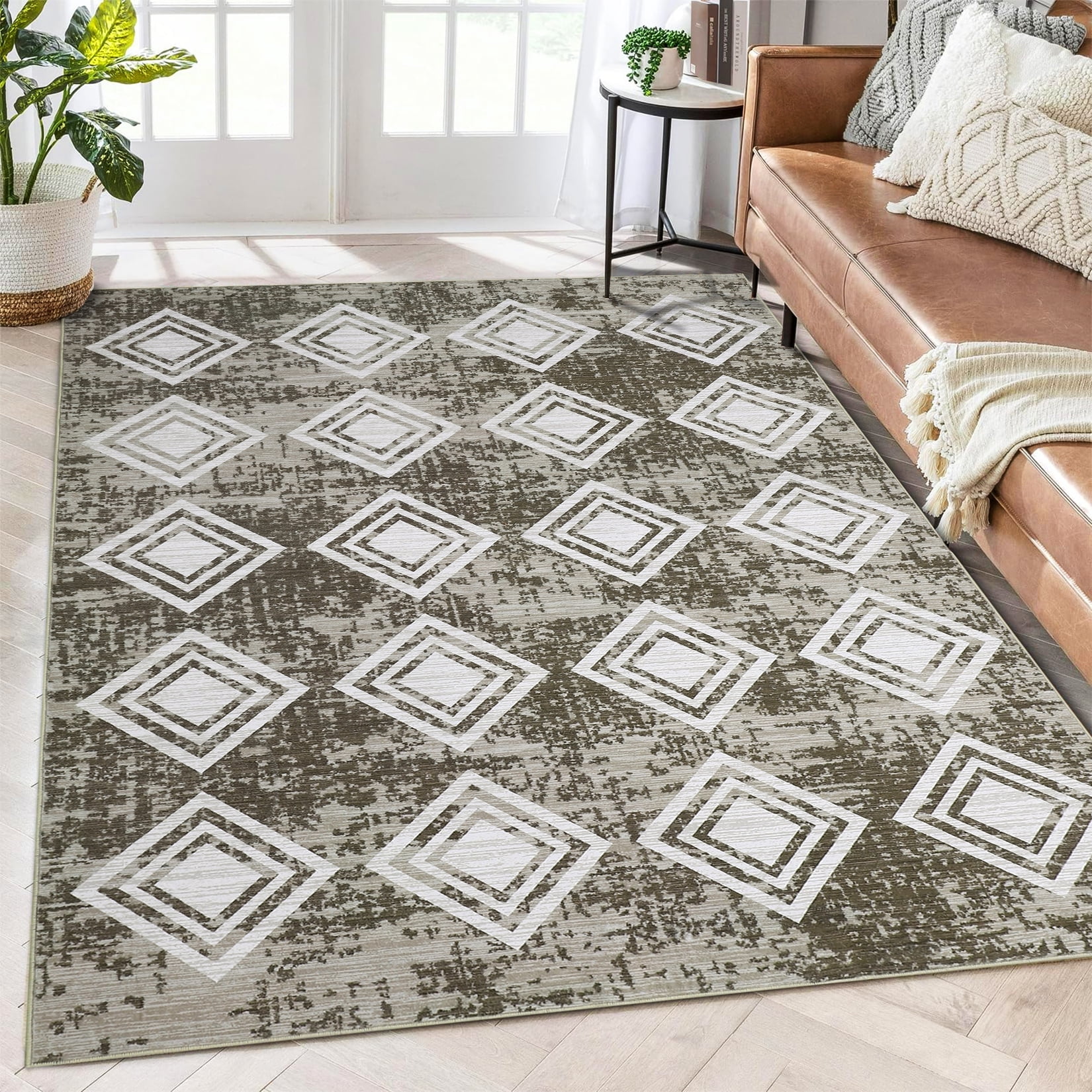 9x22 Rug Garvee 9x12 Washable Large Rug Modern Geometric Checkered Area Rug ...