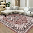 thumbnail image 1 of Garvee Area Rug Vintage Persian Floral Print Distressed Carpet Soft Foldable Thin Accent Rug for Dining Room Bedroom, 4'x6' Red, 1 of 7