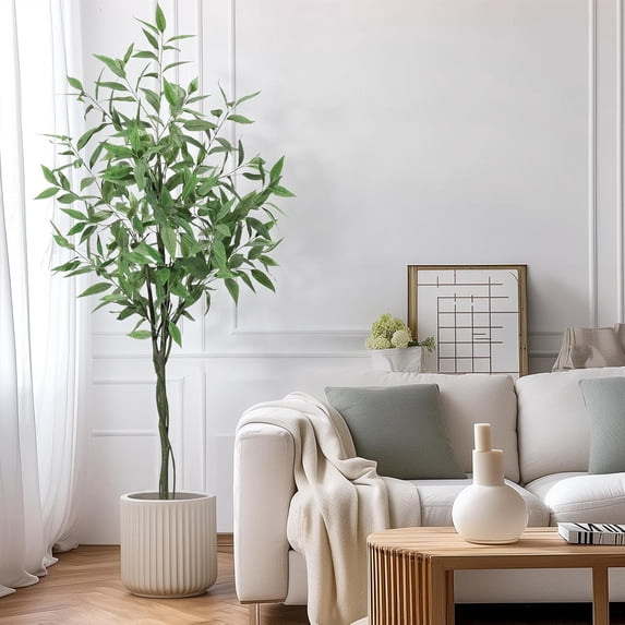 Garvee Artificial Eucalyptus Tree 6FT Tall, Faux Eucalyptus Silk Tree with Pot for Home and Office Decor, Low Maintenance Indoor Plant, UV Protection, 1 Pack
