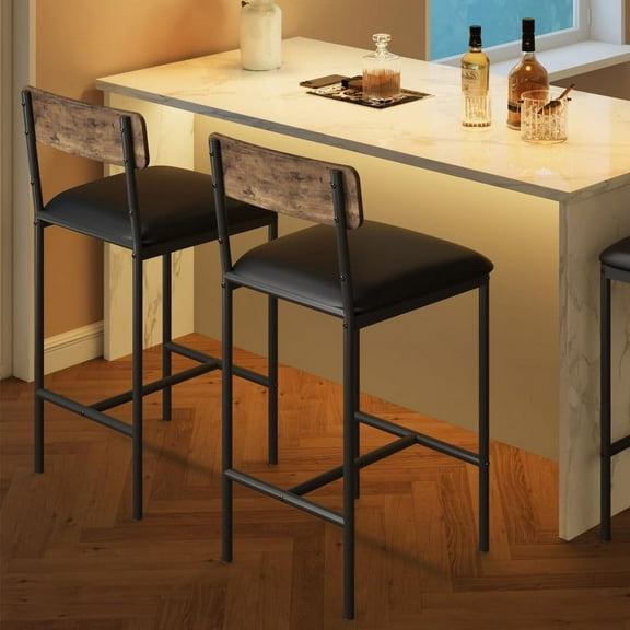 WhizMax Bar Stools Set of 2, Upholstered Bar Chairs with Back, 25.5 Inches Kitchen Bar Stools with Footrest, Thick Cushion, Counter Height Barstools for Island, Counter Bar