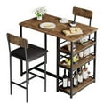 thumbnail image 1 of WhizMax Bar Table and Chairs Set for 2 with 3 Storage Shelves, Modern Pub Table Set with Pu Cushion Chairs & Thick Wood Top for Breakfast, 3-Piece Small Table for Kitchen - Brown, 1 of 8