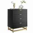 thumbnail image 1 of Homhougo Black Nightstand with 4 Drawer Bedside Table, Golden Base and Geometric Pattern for Bedroom, Living Room, 1 of 6