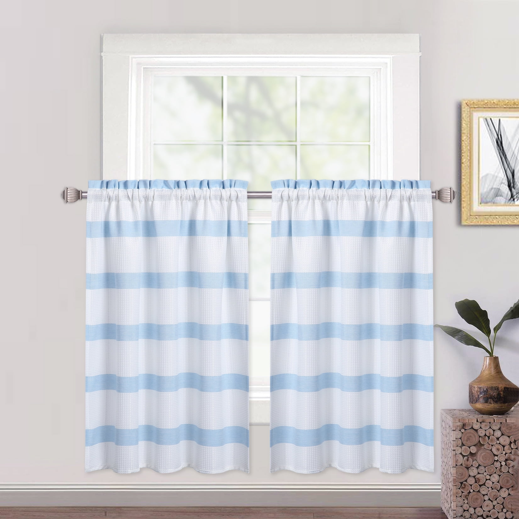 WhizMax Blue Kitchen Curtains 30"W x 30"L Farmhouse Striped Pattern ...