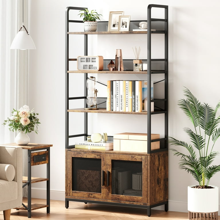5 Tiers Bookshelf with Doors Brown