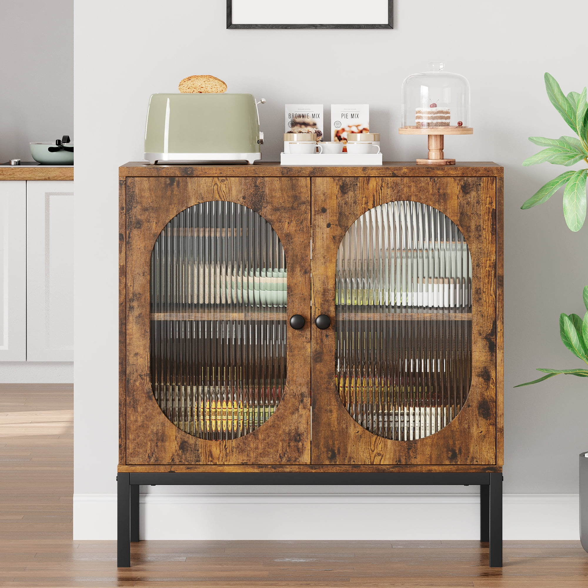 WhizMax Buffet Cabinet, Storage Cabinet with Glass Doors and Shelves ...