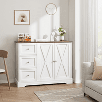 WhizMax Buffet Cabinet with Storage, Coffee Bar Cabinet with 3 Drawers, Sideboard for Kitchen Dining Living Room, White
