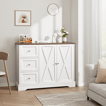 WhizMax Buffet Cabinet with Storage, Coffee Bar Cabinet with 3 Drawers, Sideboard for Kitchen Dining Living Room, White