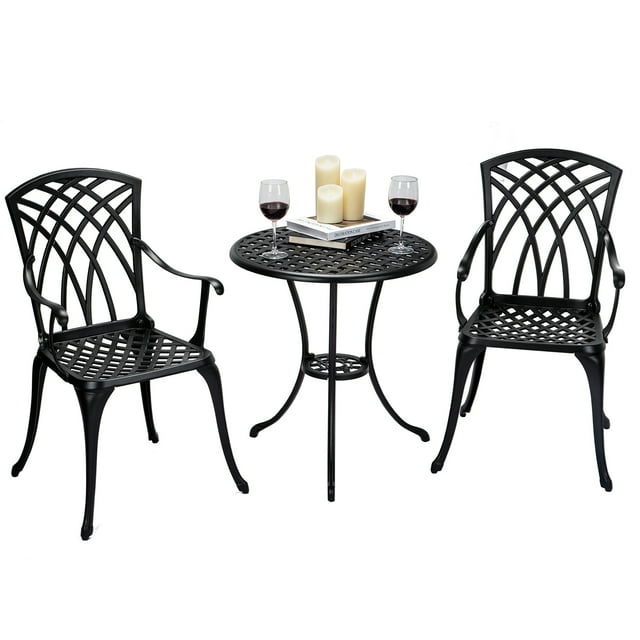 WhizMax Cast Aluminum Patio Bistro Set with Umbrella Hole, 3 Piece