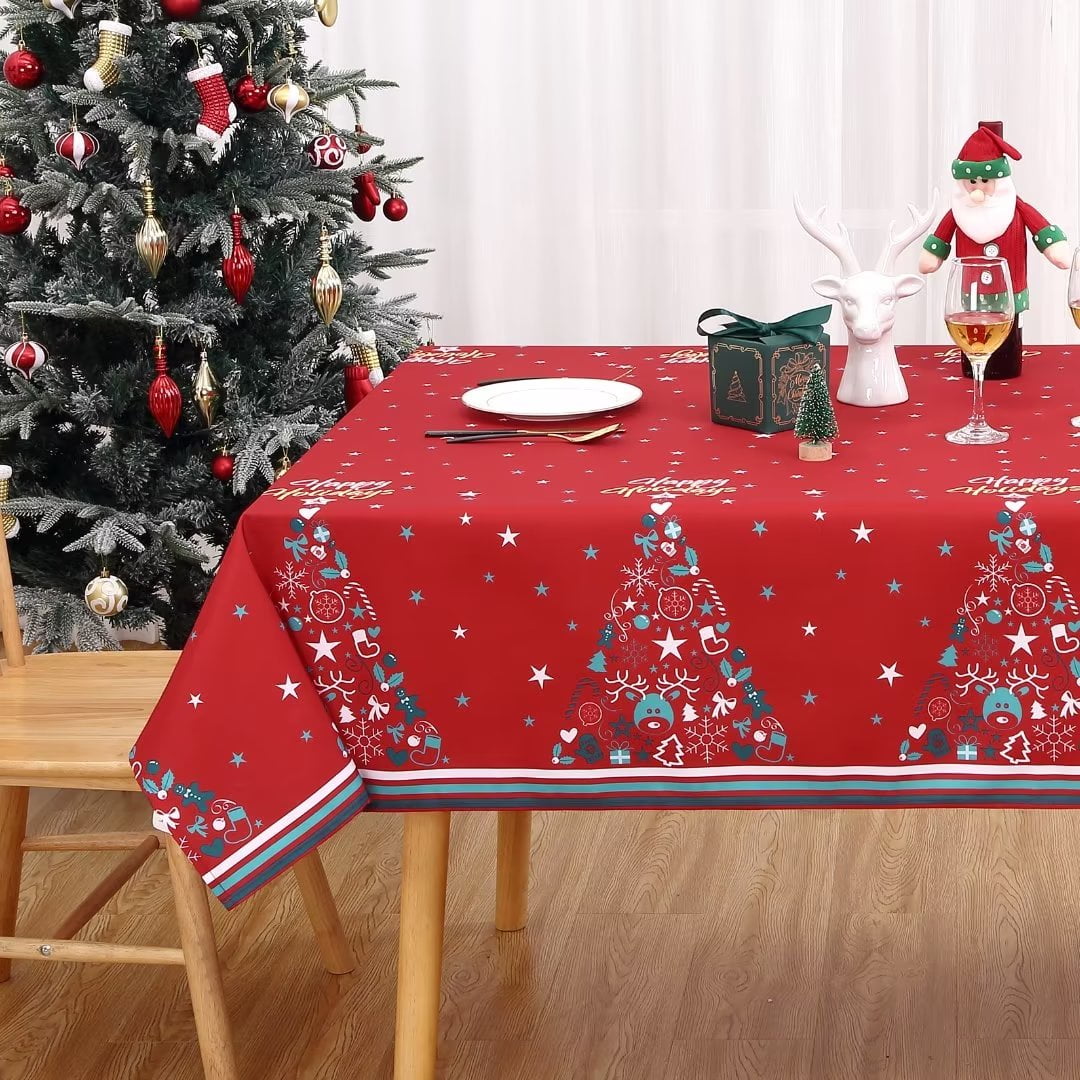 WhizMax Christmas Tablecloth Rectangular Wipe Clean, Washable Water