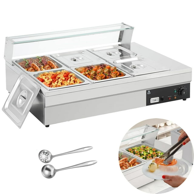 Garvee Commercial Food Warmer | 6 x 12QT | Steam Table | Buffet Server & Warmer | 304 Stainelss Steel | 1500W | Silver