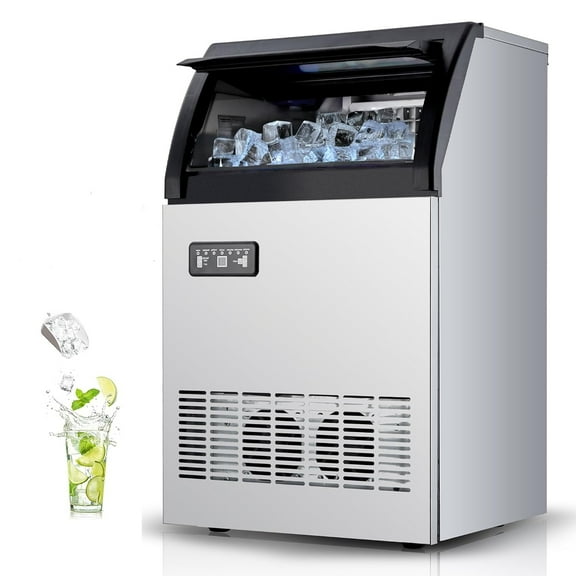 Garvee Commercial Ice Maker Machine 100lbs/24H, Stainless Steel Under Counter ice Machine with Large Storage, Double Water Inlet, Silver