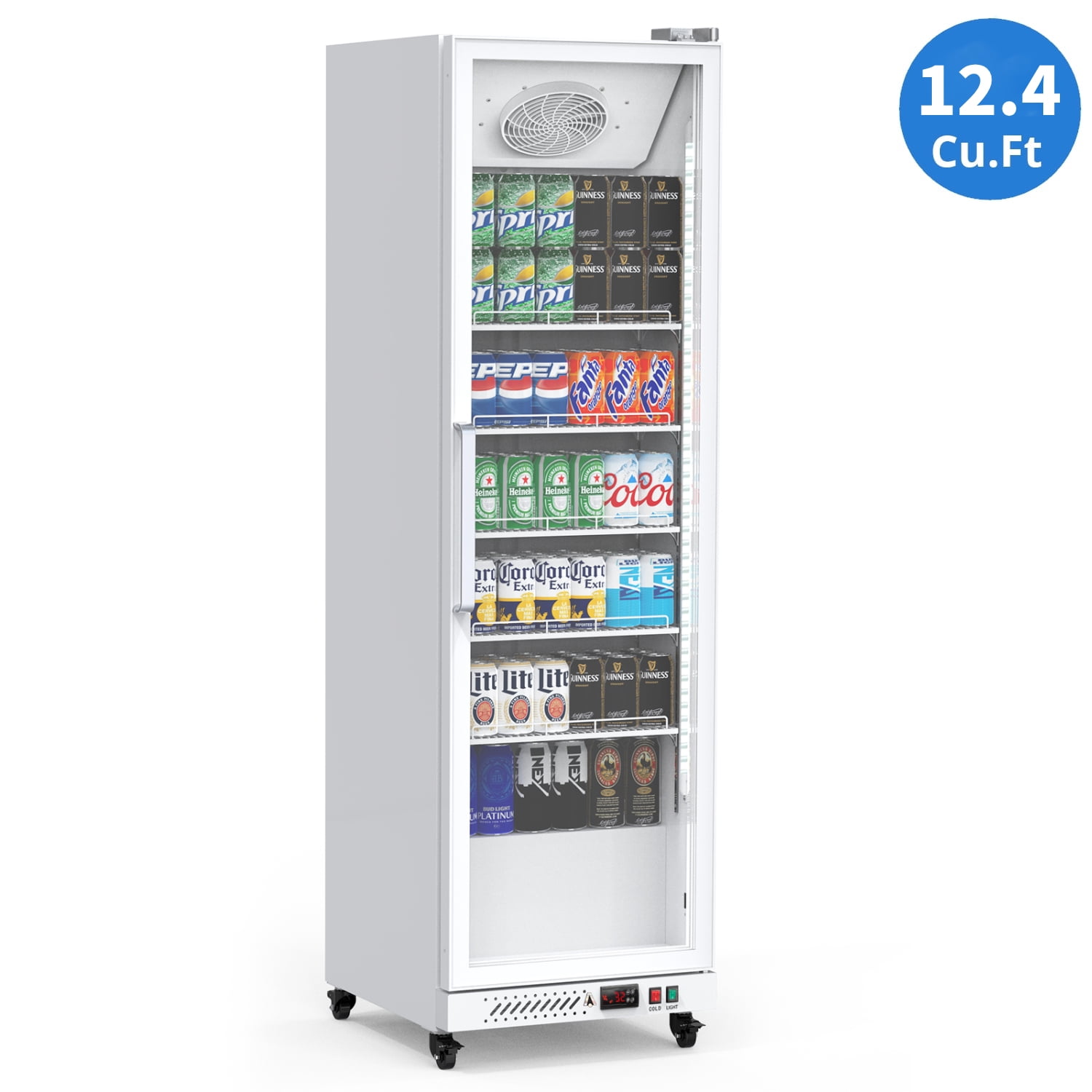 Garvee Commercial Refrigerator,12.4 Cu.ft Display Fridge Merchandiser Upright Beverage Cooler,Single Glass Door Fridge with Adjustable Shelves & LED Lighting,White