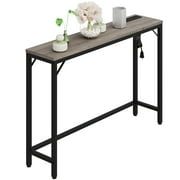 WhizMax Console Table with Power Outlets & USB Ports, Narrow Sofa Table with Charging Station, 39.3" Industrial Entryway Table, Behind Couch Table for Living Room, Hallway, Foyer, Bedroom-Grey