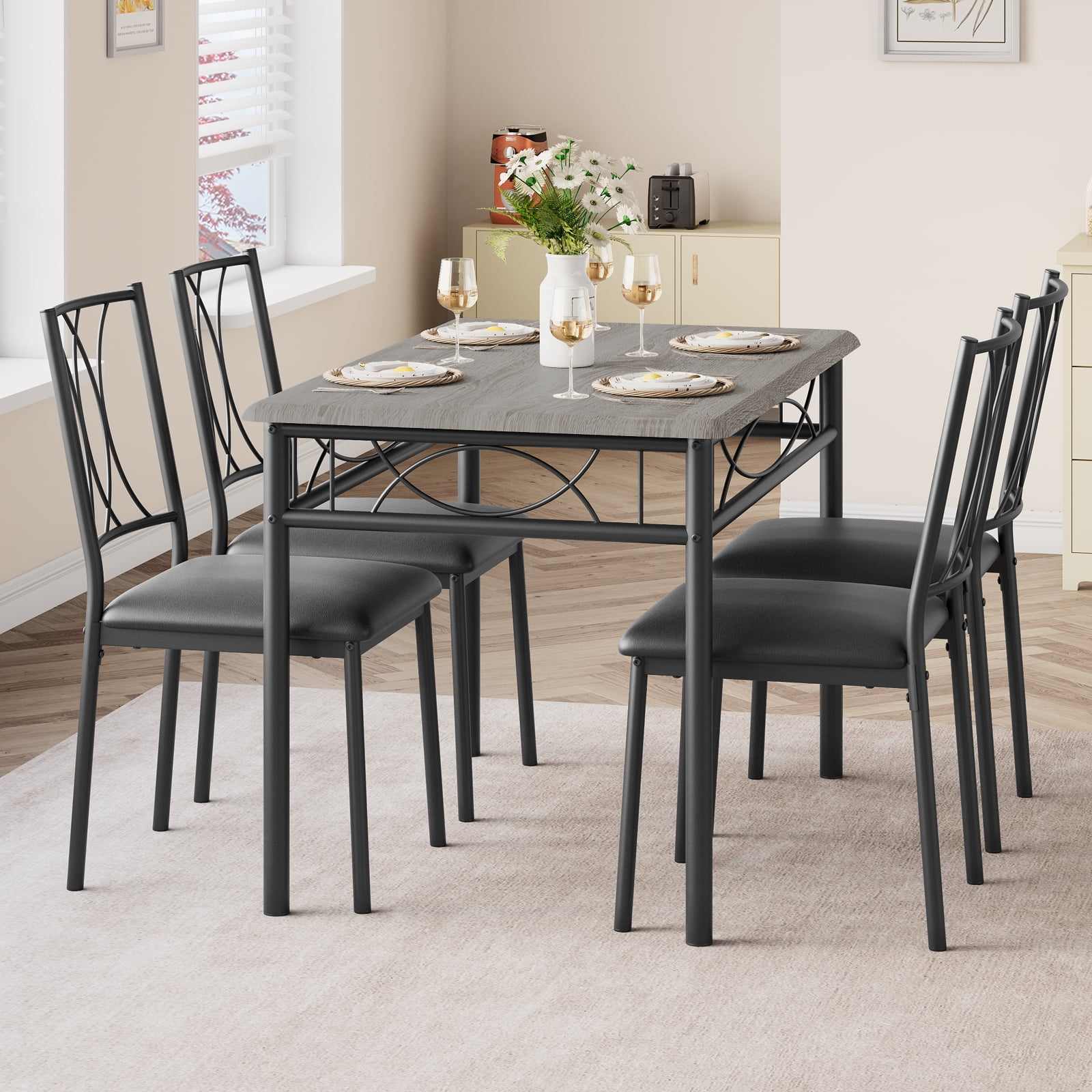 WhizMax Dining Table Set for 4, Kitchen Table and Chairs, Dining Room Table  Set with Upholstered Chairs, Kitchen Table Set Rectangular Dining Table 