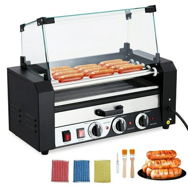 Garvee Electric 12 Hot Dog Roller, 5 Rollers Grill Machine Countertop with Warming Drawer & Glass Hood Cover