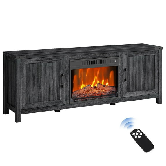 Garvee Farmhouse Electric Fireplace TV Stand for TVs up to 67" with Fireplace Heater,Remote Control,Timer for Living Room,Black