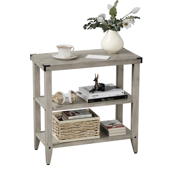 WhizMax Farmhouse End Table Rustic Side Table with Storage Shelf for Small Spaces Grey Bedside Table Narrow Nightstand for Living Room, Bedroom, Grey