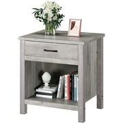 WhizMax Farmhouse Square Nightstand, Bedside Table End Table for Bedroom Nursery Living Room, End Table with Storage Drawer, Easy Assembly, Grey