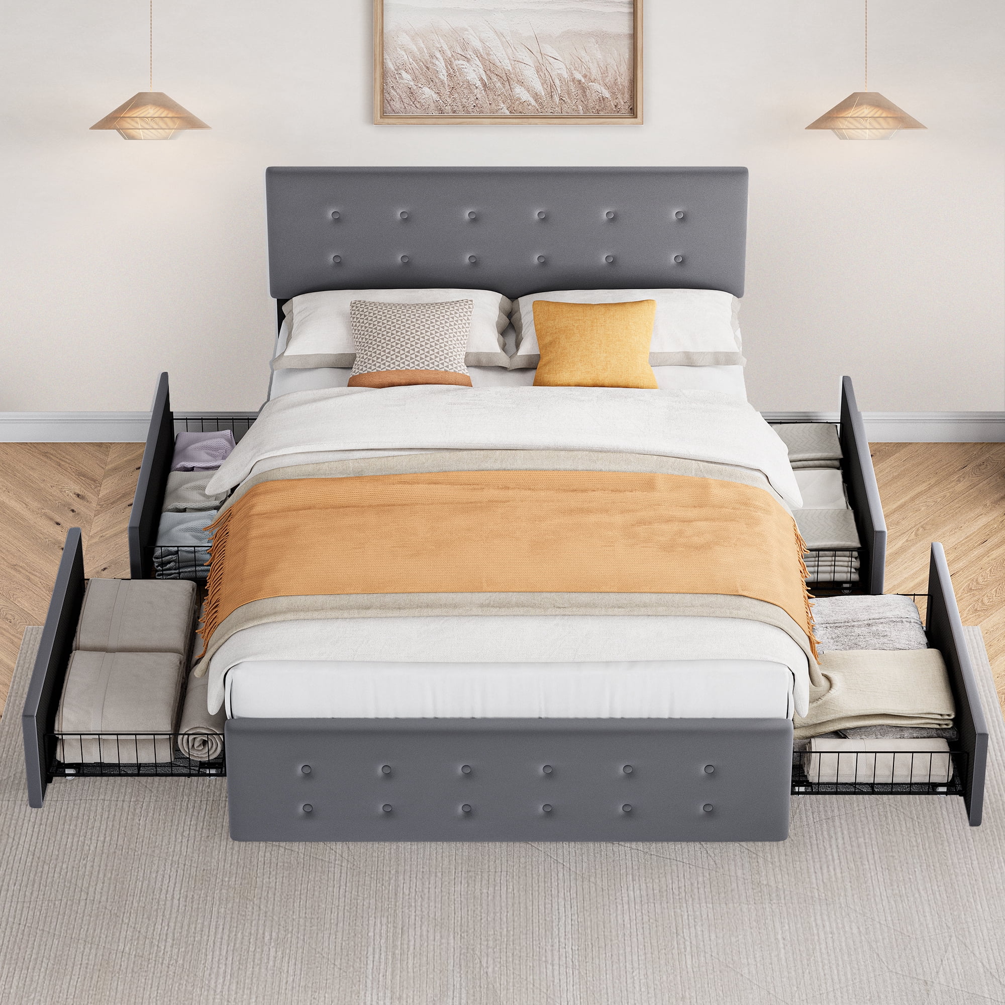 WhizMax Full Platform Bed Frame with Headboard and 4 Drawers Storage ...