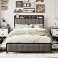 thumbnail image 1 of Garvee Full Size Bed Frame with 2 Storage Drawers and Charging Station, Rustic Linen Upholstered Platform Bed Frame with Storage Headboard, No Box Spring Needed, Heavy Duty, 1 of 6