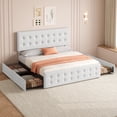 thumbnail image 1 of WhizMax Full Size Faux Leather Bed Frame with 4 Storage Drawers, Button Tufted Adjustable Headboard, Wooden Slats Support, No Box Spring Needed, White, 1 of 9