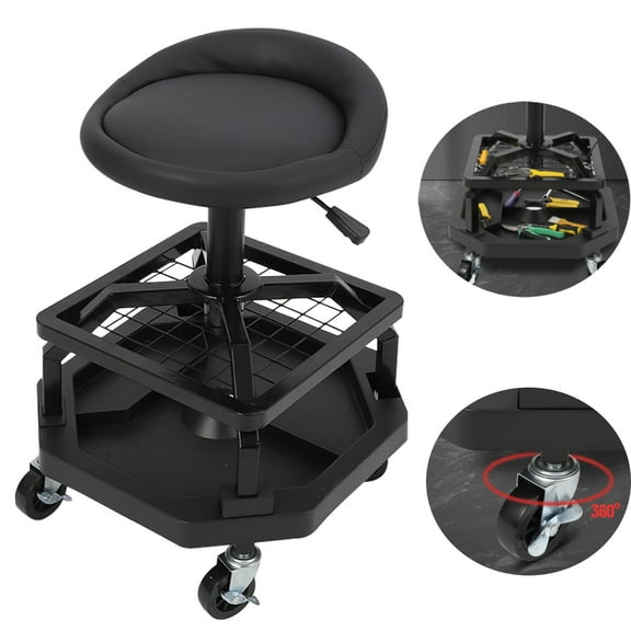 Garvee Garage Stool with Wheels,330lbs Capacity,Adjustable Height Shop Stools with Tool Tray for Workshop, Auto Repair Shop