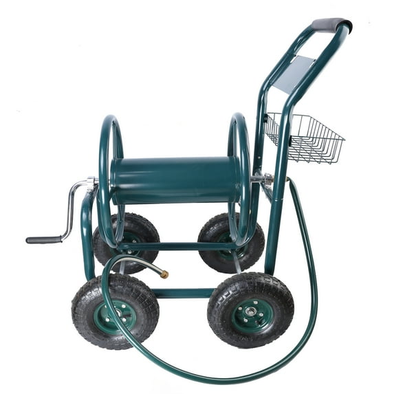 WhizMax Garden Hose Reel Cart, Rust Resistant Heavy Duty Water Hose Holder, 4 Wheels Portable Garden Hose Reel Cart With Storage Basket, For Gardens, Lawns, Sidewalks And Backyards