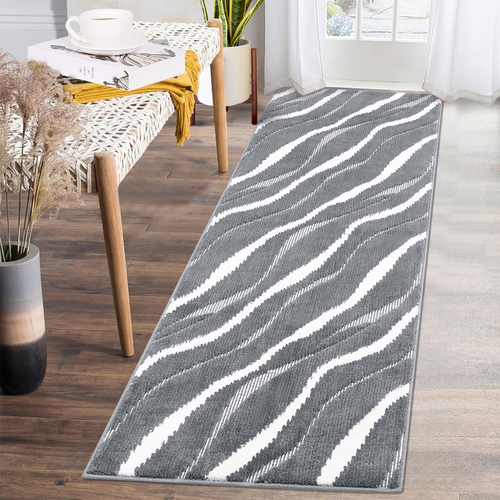 WhizMax Hallway Runner Rug 2x6 Modern Waves Plush Accent Rug Entryway