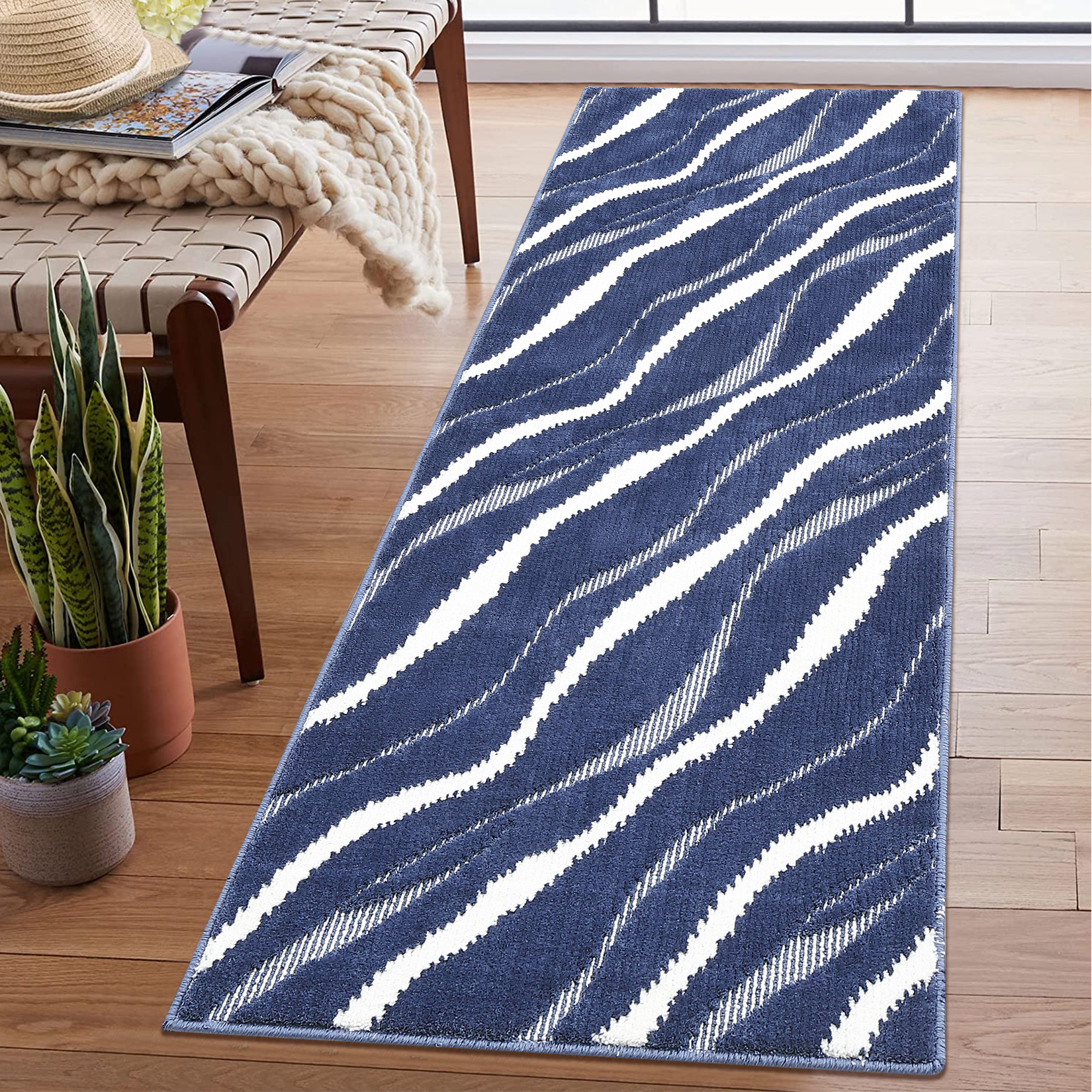 WhizMax Hallway Runner Rug 2x6 Modern Waves Plush Accent Rug Entryway