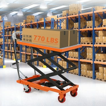Garvee Hydraulic Lift Table Cart, Double Scissor Lift Table w/ 4 Wheels & Non-Slip Pad,Height up to 59",770lbs Capacity,Orange