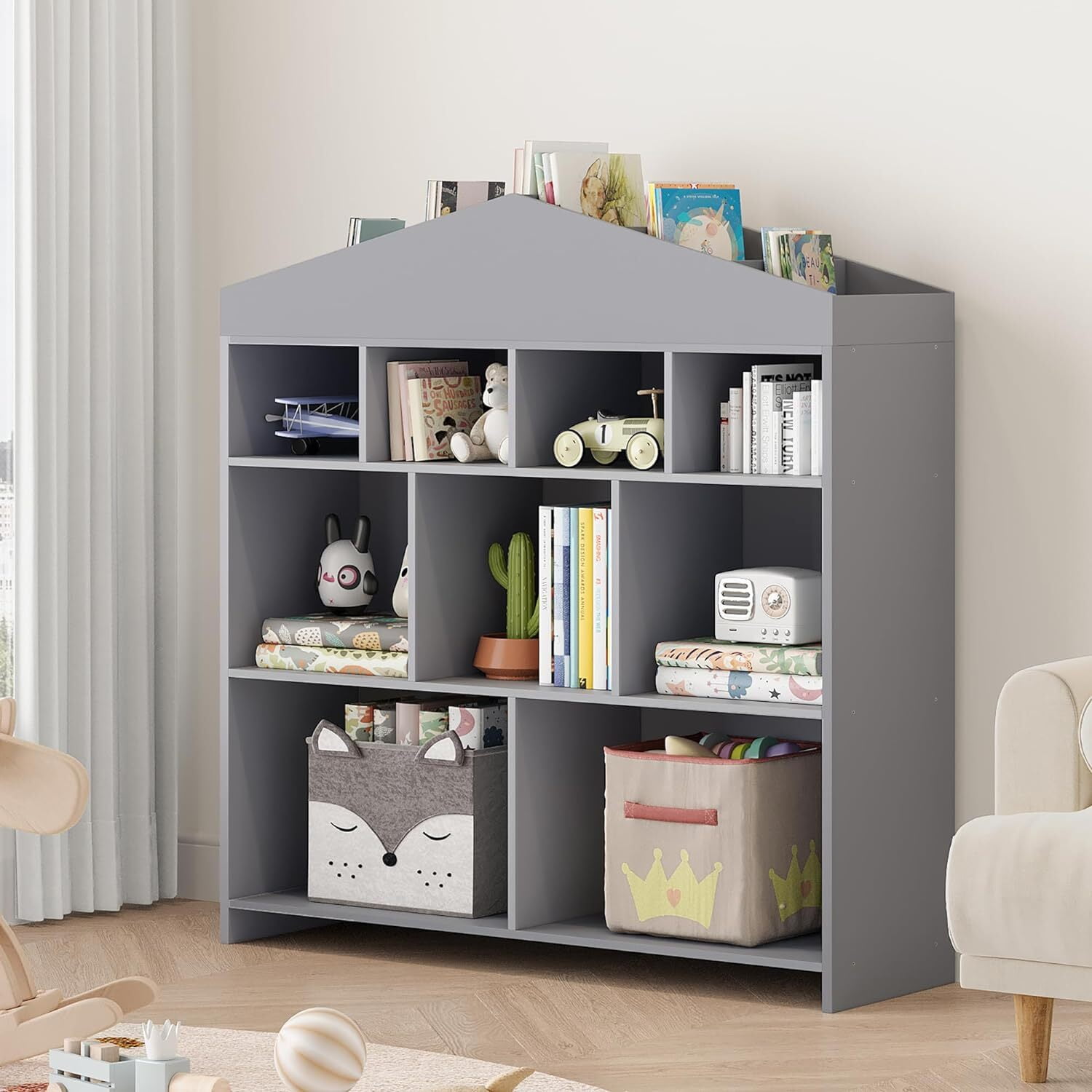 WhizMax Kids Bookshelf, 9 Shelves Toy Storage Organizer Bookcase for