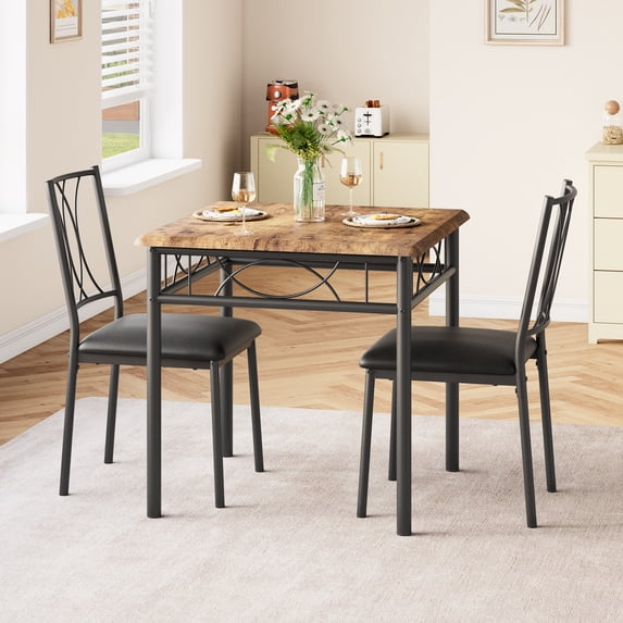WhizMax Kitchen 2 Upholstered Chairs Room Set, Square Dining Table for Small Space,Apartment, Retro Brown