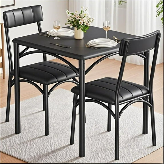 WhizMax Kitchen Table and Chairs for 2, Square Dining Room Table Set with 2 Upholstered Chairs, 3 Piece Kitchen Table Set for Small Space, Apartment, Rustic Black