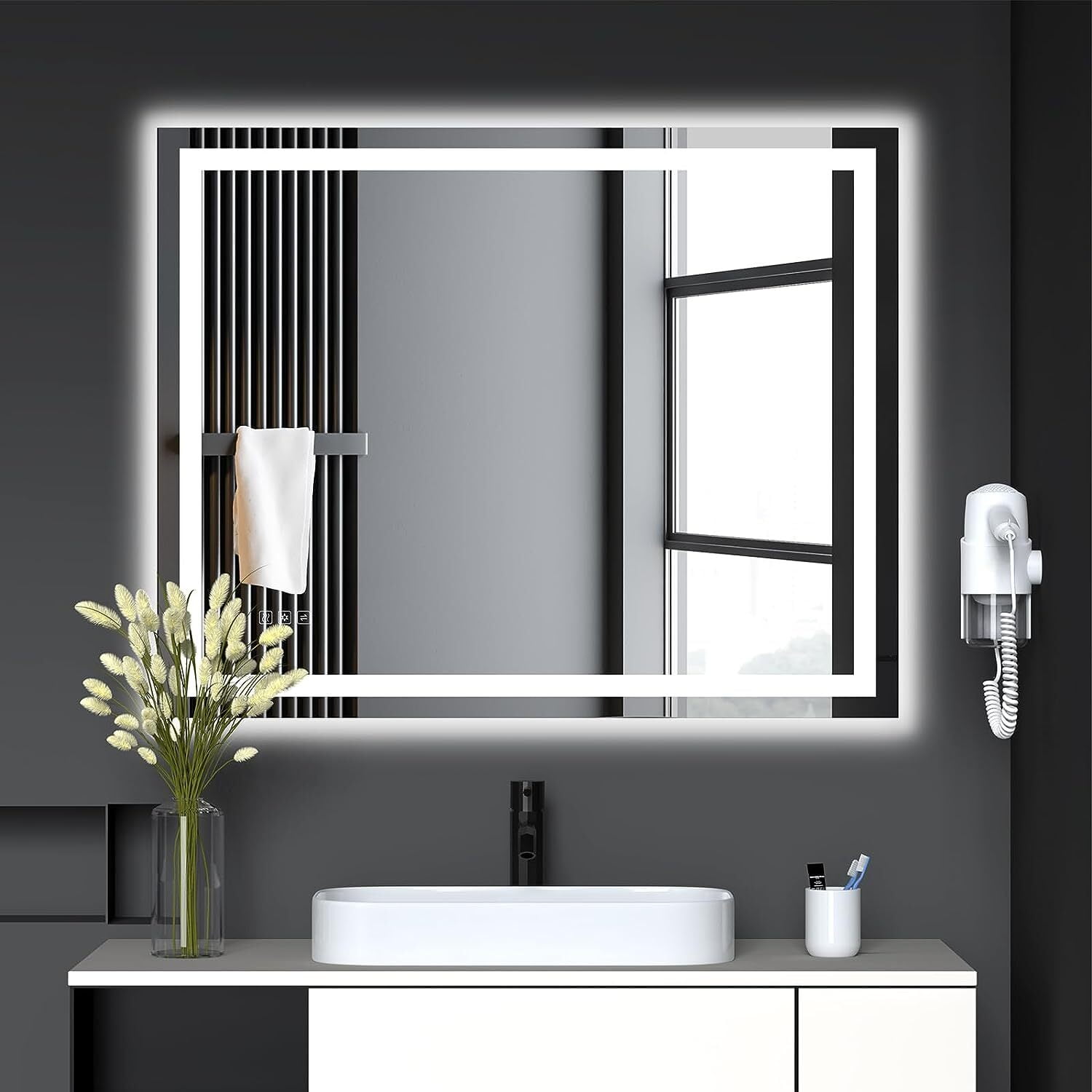WhizMax LED Bathroom Mirror 40"x 32" with Front and Backlight, Dimmable