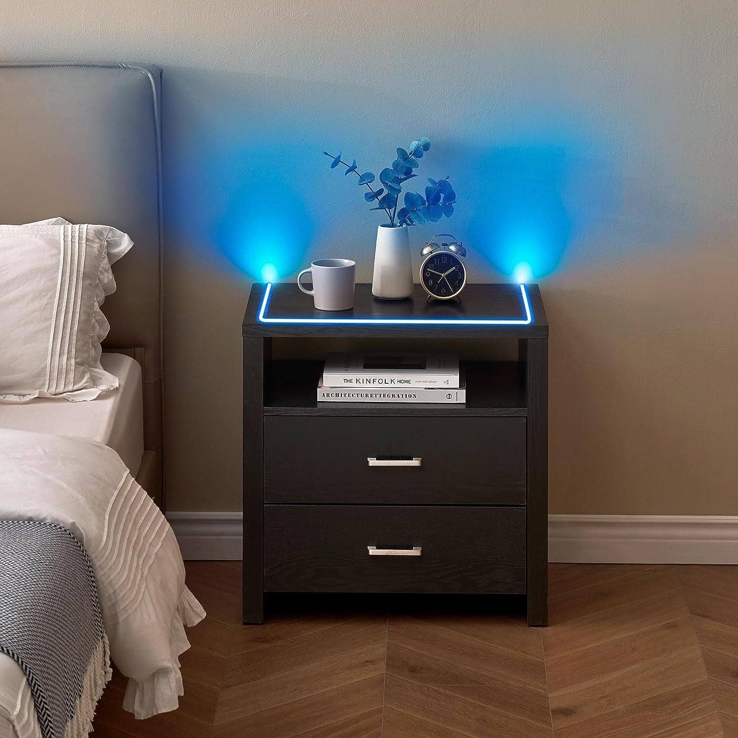 WhizMax LED Nightstand with 2 Drawers, Modern Nightstand with Sports